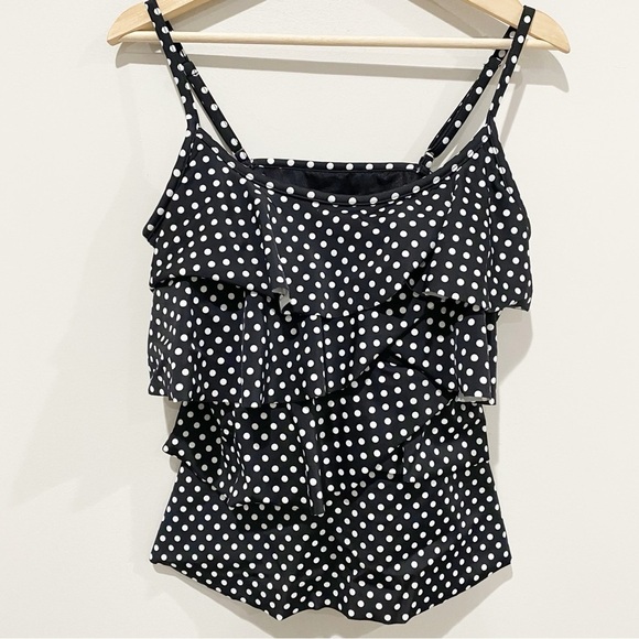 MIRACLESUIT Dot Dot Tier Up Tankini Top Black White Slimming Swim Beach Size 10 - Picture 2 of 11
